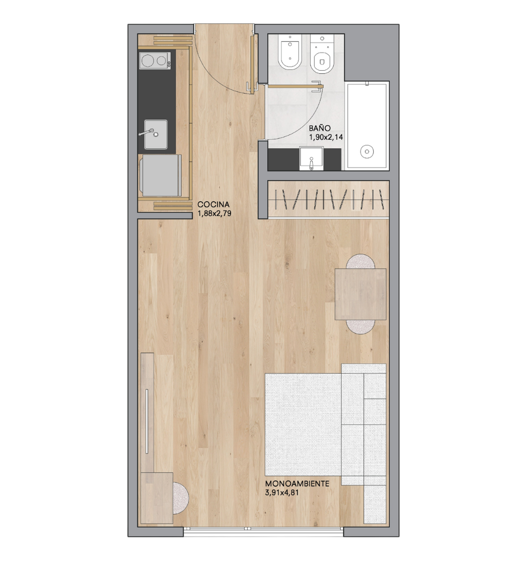 desarrollo inmobiliario en San Martín de los Andes Monoambiente con cocina